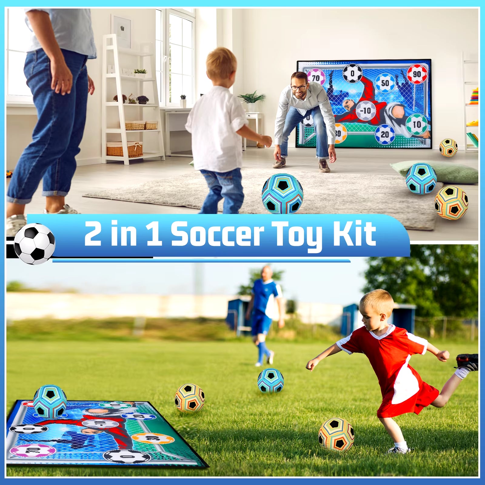 Football Ball Game Set for Kids Indoor Outdoor Soccer Train Sport Game Foldable Toys for 3 4 5 6 7 8 Years Old Boys Girls