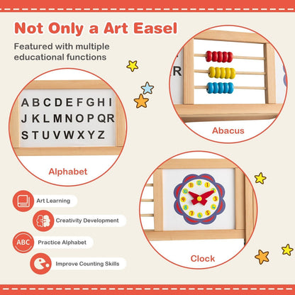 3-In-1 Freestanding Kids Art Easel with Double-Sided Drawing Board