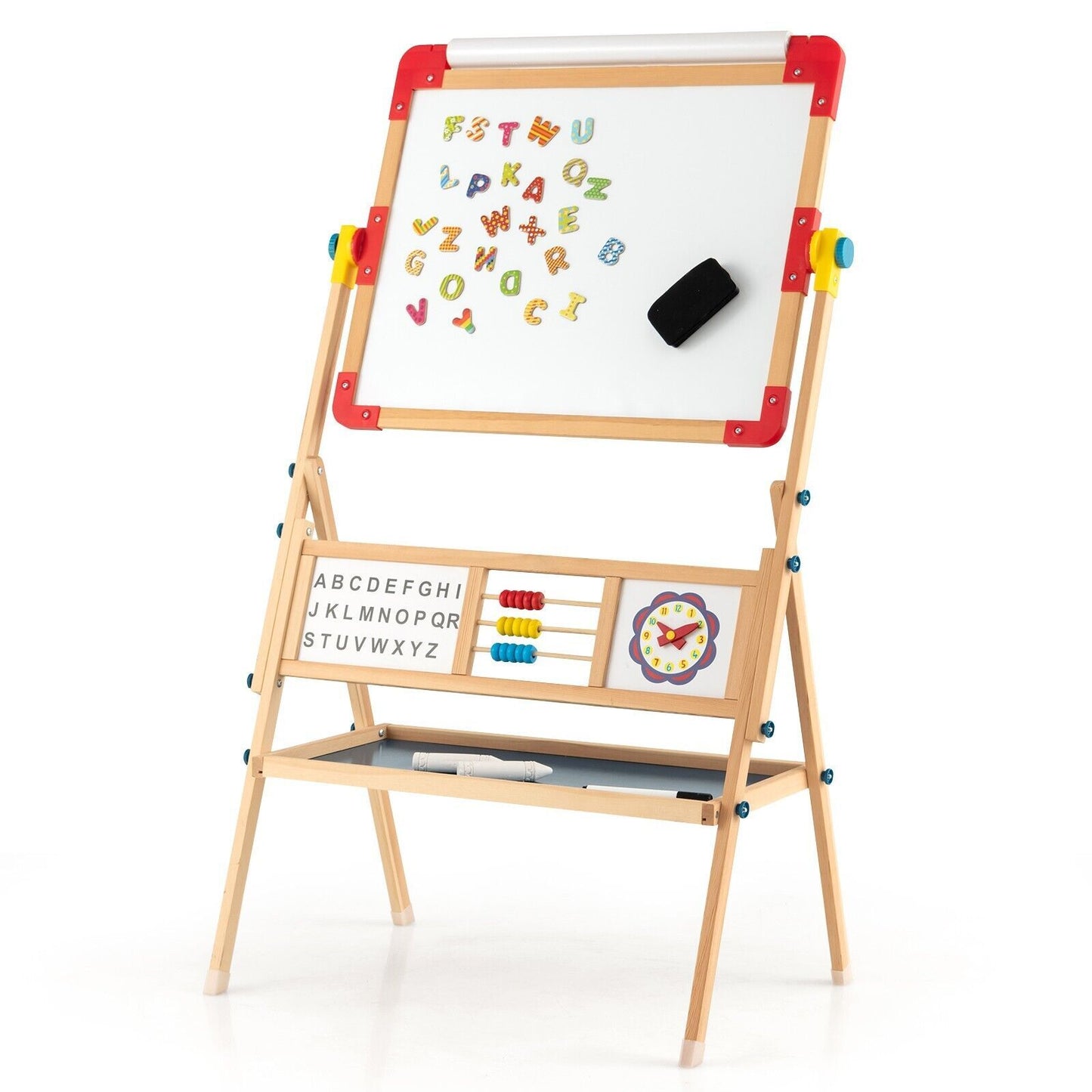 3-In-1 Freestanding Kids Art Easel with Double-Sided Drawing Board