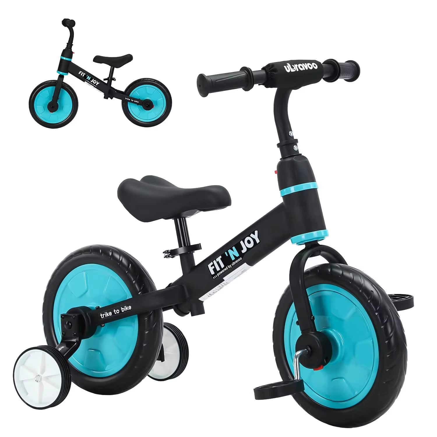 UBRAVOO Fit 'N Joy Beginner Toddler Training Bicycle for Boys Girls 2-4, 4-In-1 Kids Balance Bike with Pedals & Training Wheels