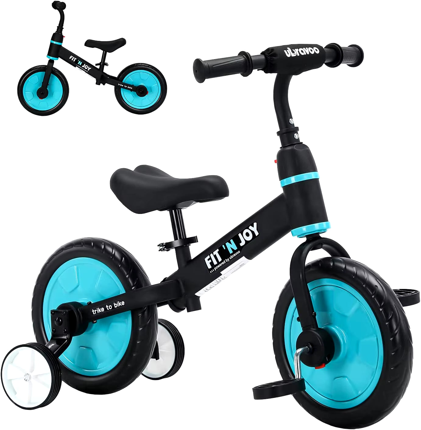 UBRAVOO Fit 'N Joy Beginner Toddler Training Bicycle for Boys Girls 2-4, 4-In-1 Kids Balance Bike with Pedals & Training Wheels